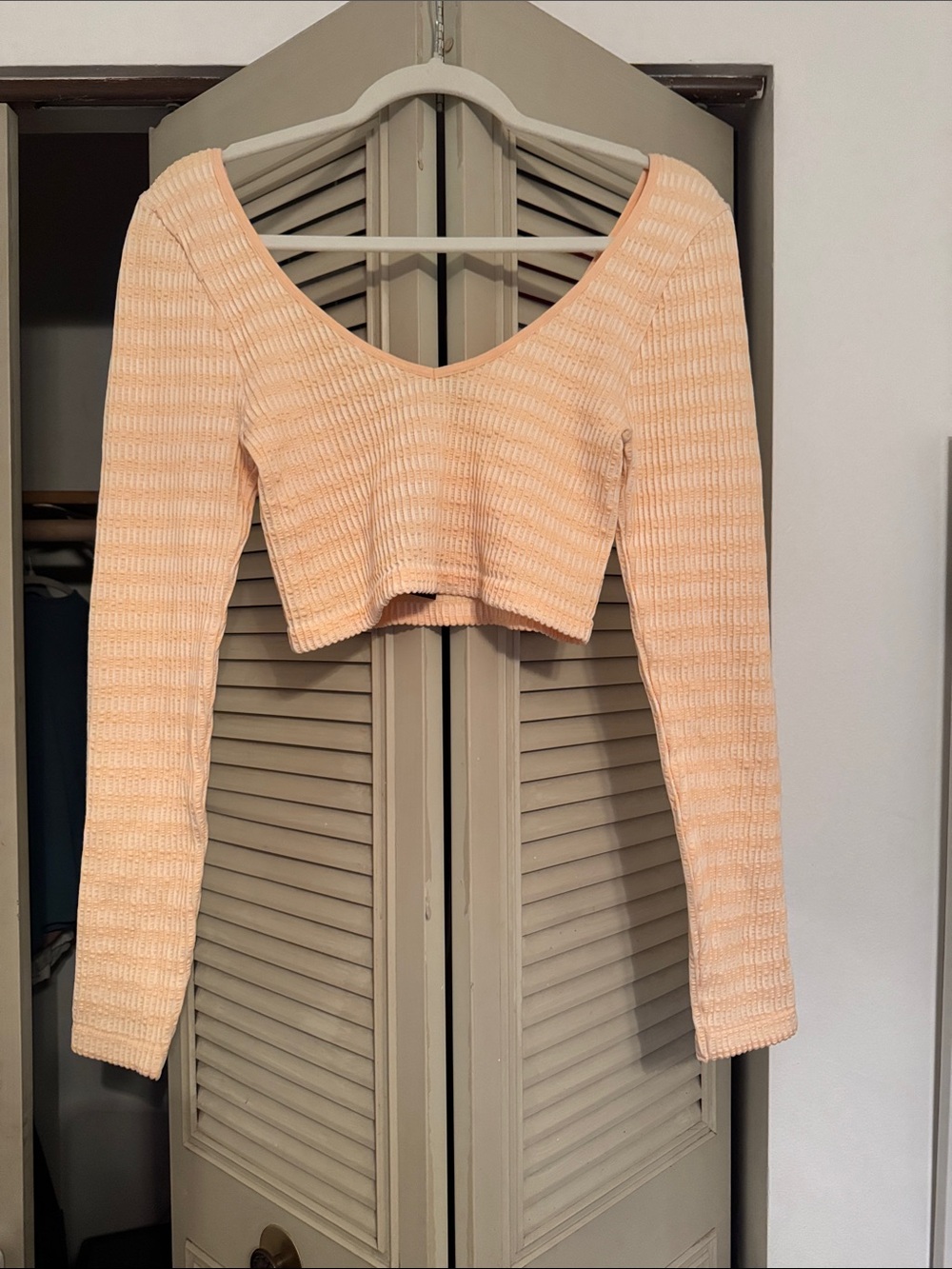 Women's Peach Knit Long-Sleeve Cropped Top